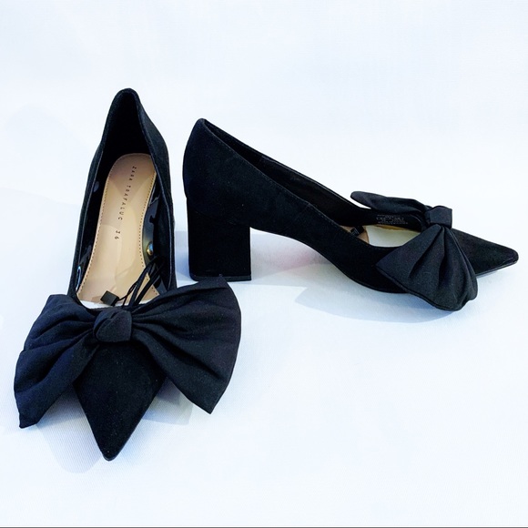 Zara Shoes Zara Black Bow Court Shoes Faux Suede Pointed Zara Shoes Zara Black Bow Court Shoes Faux Suede Pointed
